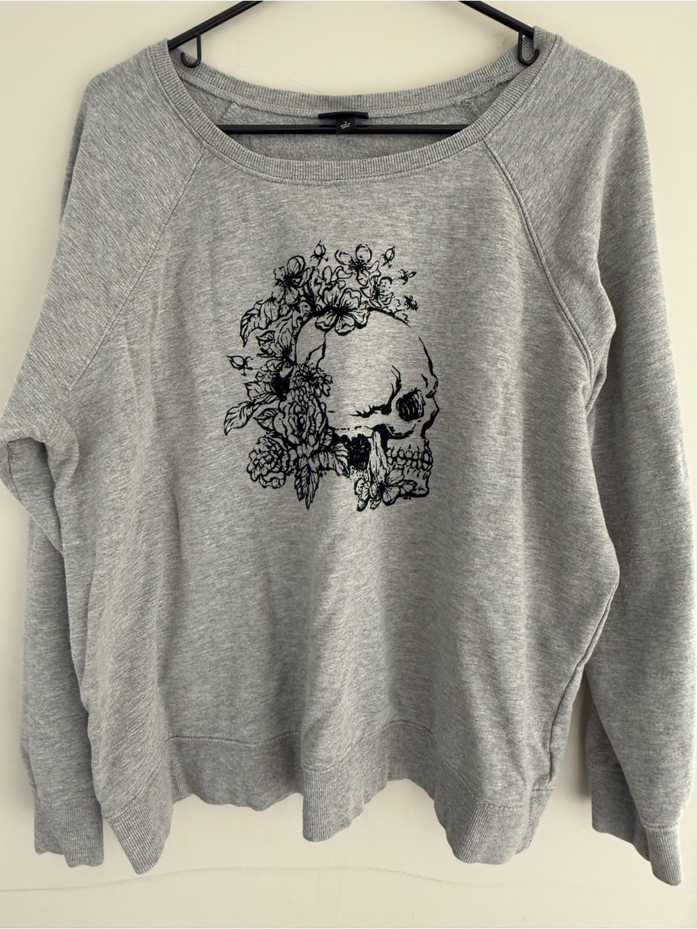 torrid Grey Sweatshirt with Black Floral Skull Graphic